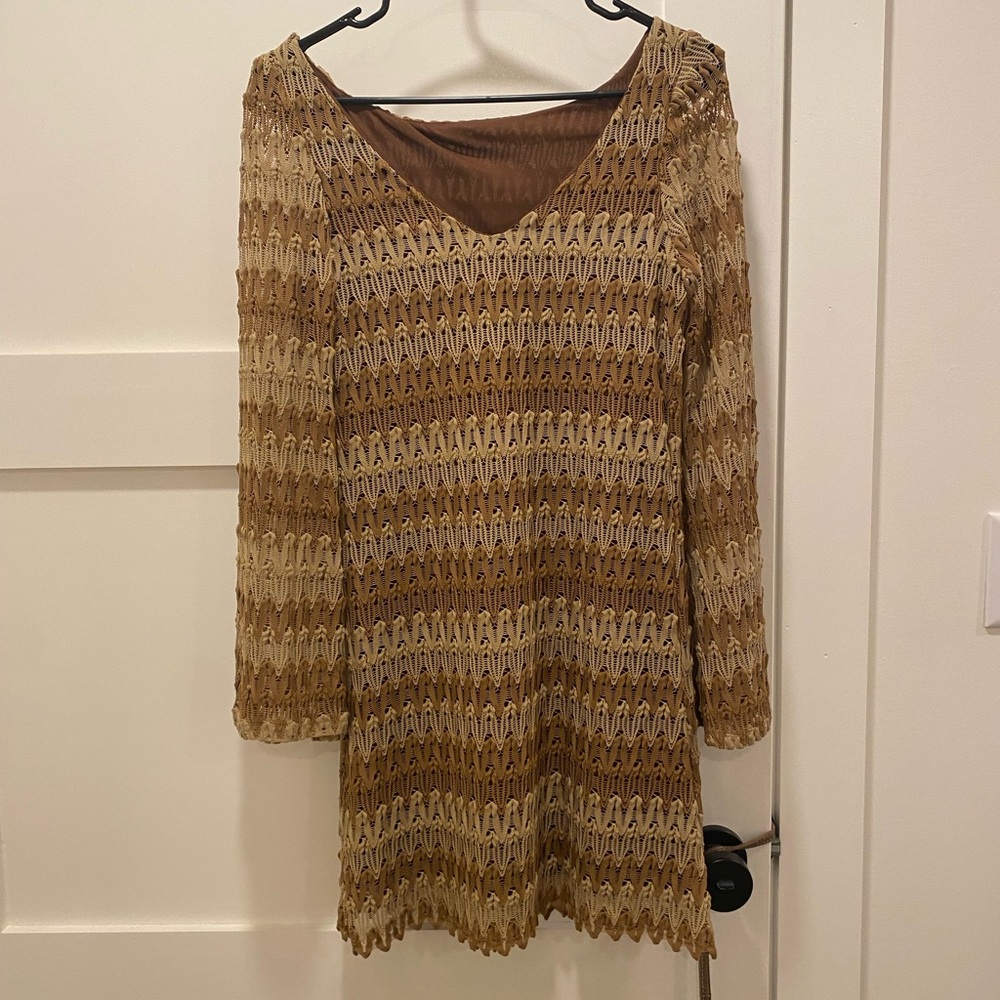 Vintage Brown and Beige Women's Dress